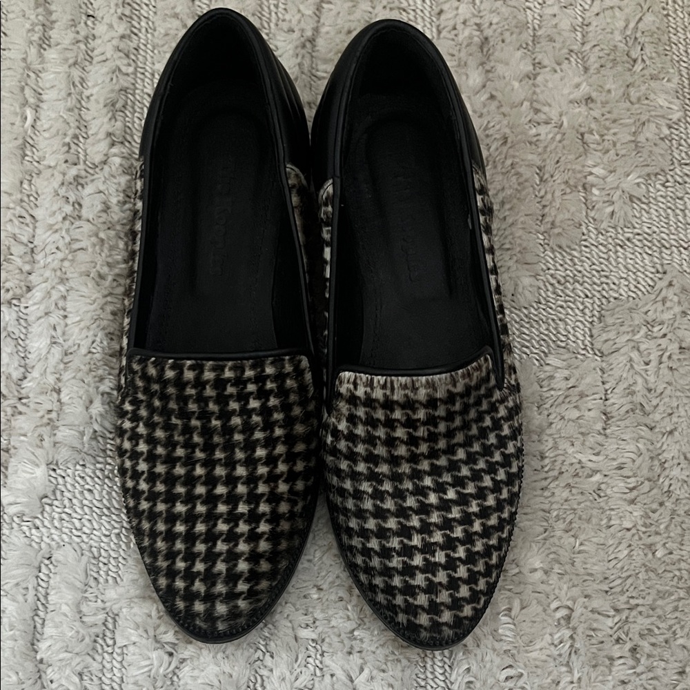 The Kooples Black and White Houndstooth Ponyhair Loafers